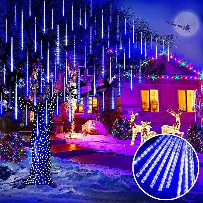 KNONEW Meteor Shower Lights 15 Inch 24 Tubes 672 LED Christmas String Plug-in Outdoor Waterproof Falling Rain for Wedding Party Garden Holiday Tree Decorations (Blue) by GreenHaven Gardens