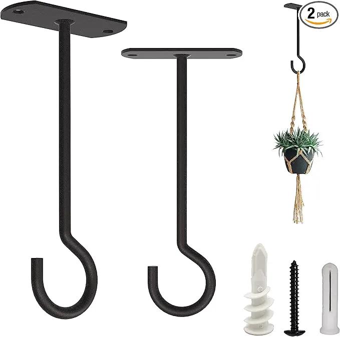 NACETURE Plant Ceiling Hooks Hanging Basket 2 Pack - Hanging Plant Hooks Indoor Wall Hanger for Decorative Home, Kitchen, Wreath Hangers for Fall Porch Decor (5" Black 2 Pack) by GreenHaven Gardens