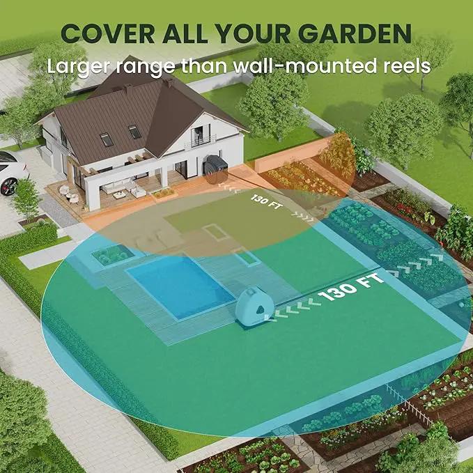 Giraffe Tools Ground Mounted Retractable Hose Reel 1/2 Inch x 130FT, Heavy Duty Automatic Rewind Garden Hose Reel, with Flexible Swivel Base for Lawn, Concrete Floor by GreenHaven Gardens