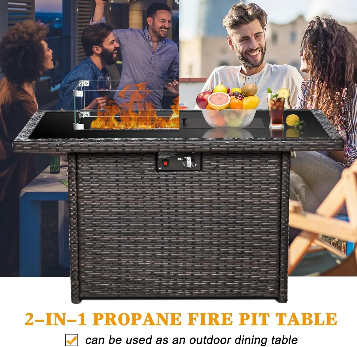 LayinSun 44" Propane Gas Fire Pit Table, 55000 BTU Rectangular Fire Pit with Glass Wind Guard for Outside Patio Deck Garden Backyard by GreenHaven Gardens