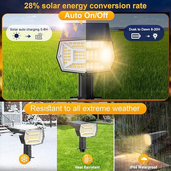 Fabrito 72 LEDs Solar Spot Lights Outdoor Waterproof, 3 Modes Landscape Spotlights, Dusk to Dawn Solar Powered Flood Wall Lights for Outside, Solar Garden Lights for Yard Porch 6 Pack (Warm White) by GreenHaven Gardens