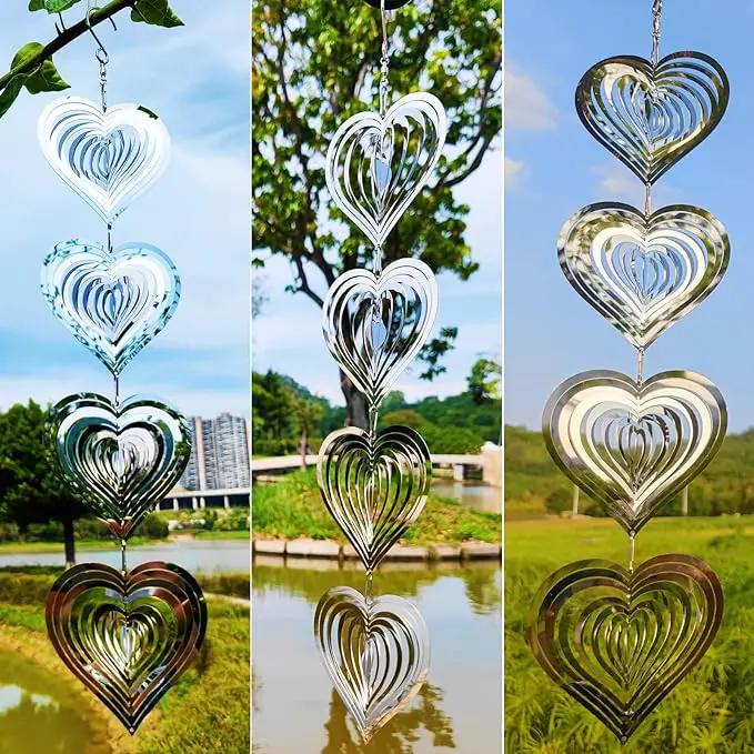 DJUAN Heart Bird Scare Discs Set-Highly Reflective Double-Sided Bird Reflectors,Extra Sparkly Metal Wind Spinner Outdoor Garden Decor, Bird Devices Deterrent to Scare Birds Away from Yard Patio Farm by GreenHaven Gardens
