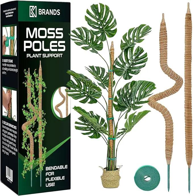 2 Pack 28'' Bendable Moss Pole Monstera Plant Support for Climbing Indoor Plants - Stakes for Potted Climbers - Tall Sticks Indoor Trellis for Houseplants - Accessories for Monstera Pot by GreenHaven Gardens