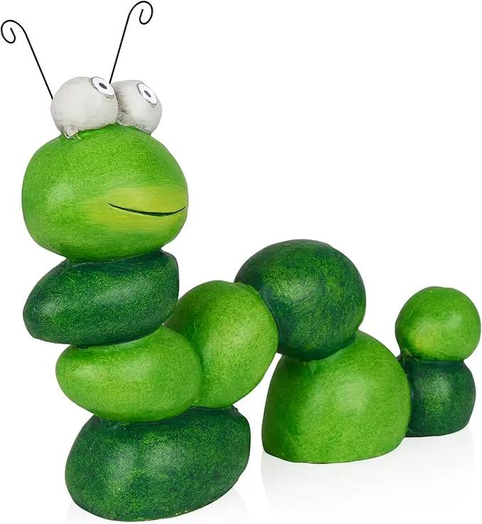Alpine Corporation YEN608SLR Caterpillar Statue with Light Up Eyes, Solar Powered LED Caterpillar Garden Statue, 16" H, Green by GreenHaven Gardens