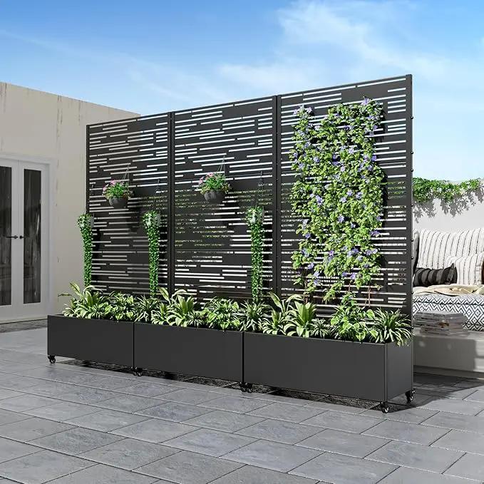 Casaphoria Metal Raised Garden Bed with Trellis and Wheels, 72"x35"x16" Planter Box for Climbing Plants, Vegetables & Vines, Features Drainage Holes and Privacy Screen (Black-Shine) by GreenHaven Gardens