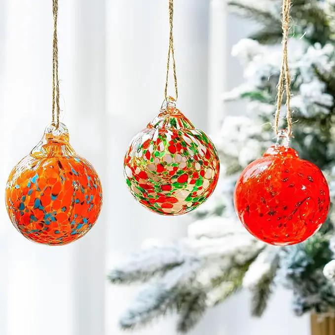 Set of 3 Blown Glass Christmas Ornament Balls for Christmas Tree Decor Glass Gazing Balls for Garden Patio Decor Glass Hanging Xmas Ornament Balls Gifted Box by GreenHaven Gardens