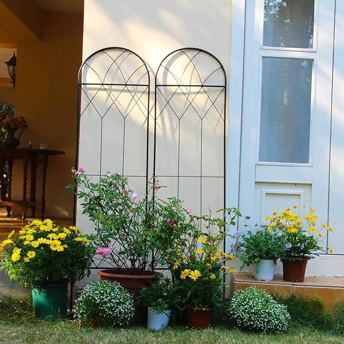 Garden Trellis for Climbing Plants Outdoor 2 Pack 59" H x 15.9" W Unique Design Metal Trellis for Cucumber, Tomatoes, Vines, Flower Beds, Roses - Rust Proof Iron by GreenHaven Gardens