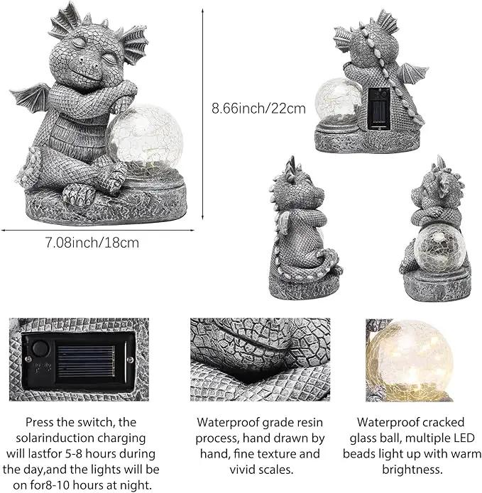 Garden Outdoor Dragon Statue Holding Solar Magic Orb LED Light Resin Adorable Baby Dragon Figurines for Patio Balcony Yard Lawn Garden Unique Housewarming Gift for Mom Grandma by GreenHaven Gardens