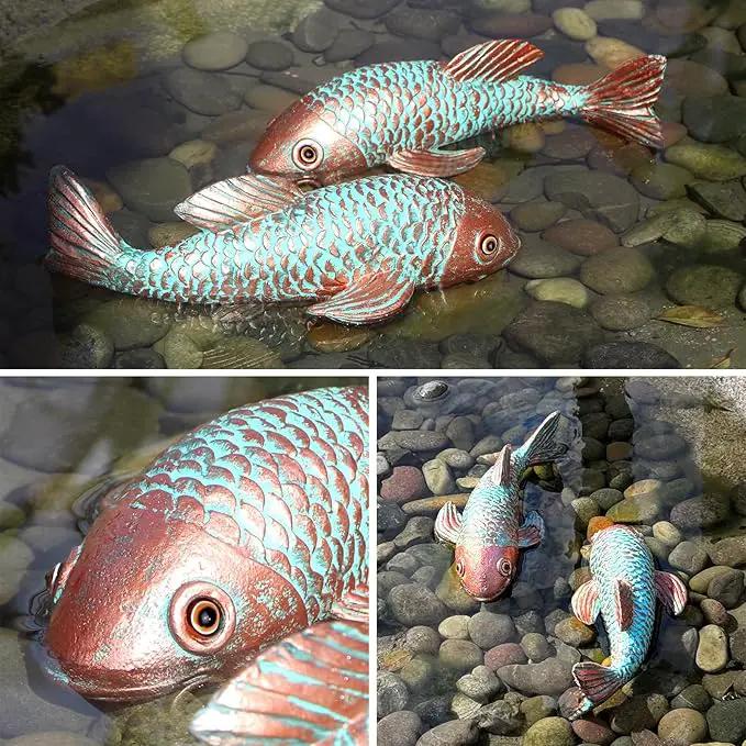 Garden Statues,Koi Fish Decor,Set of 2 Antique Koi Fish Garden Statue,Fish Sculpture Garden for Outdoors,Patio Decor,Backyard and Home Kitchen Decoration,Gardening Gifts for Mom Women Grandma by GreenHaven Gardens