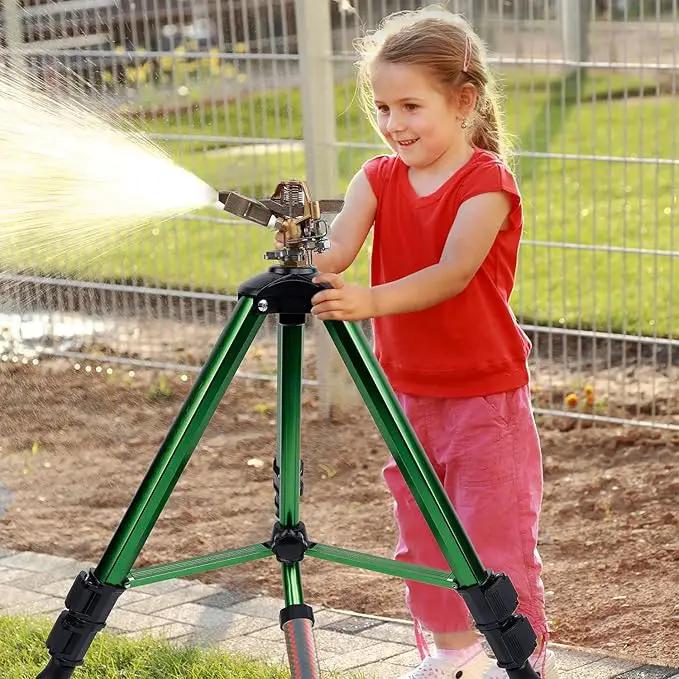 Biswing Impact Sprinkler Head on Tripod Base, Heavy Duty Lawn Sprinklers, 360 Degree Large Area Irrigation, Brass Sprinkler Nozzle & Solid Alloy Metal Extension Legs Flip Locks, 2 Pack by GreenHaven Gardens