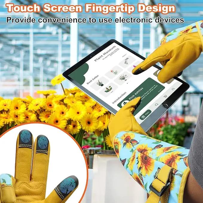 DLY Gardening Gloves for Women, Rose Gloves Gardening Thorn Proof, Long Garden Gloves for Women, Breathable Cowhide Leather Gauntlet (Small, Blue by GreenHaven Gardens
