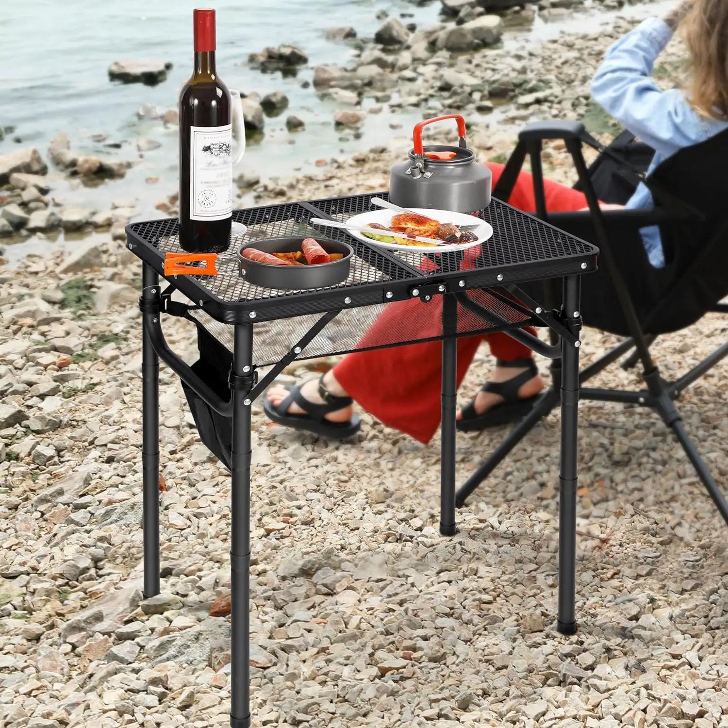 REDCAMP Small Folding Grill Table for Outside, 3 Heights Adjustable Lightweight Portable Metal Aluminum Outdoor Grill Table for Camping Picnic Cooking BBQ, Black 24x16 inches by GreenHaven Gardens
