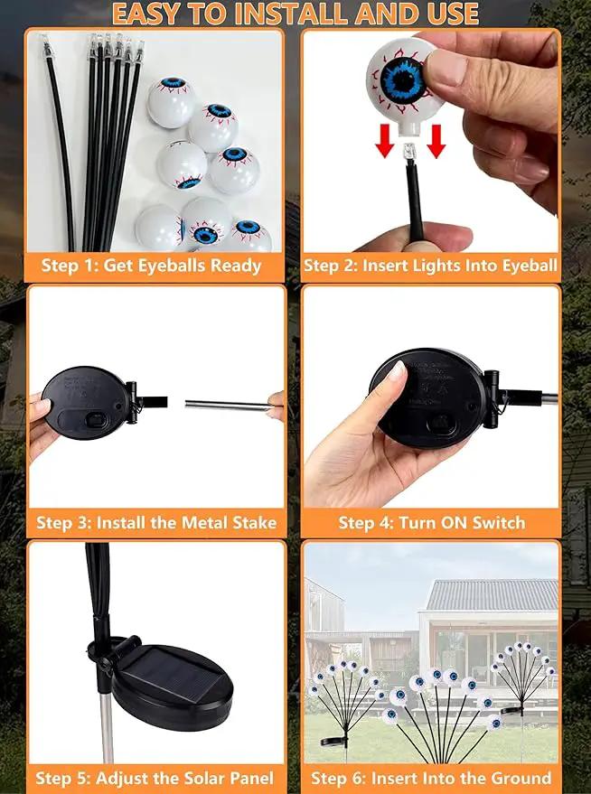 Halloween Decorations Outdoor Path Lights - 4 Packs 32LEDs Solar Halloween Eyebal Pathway Lights Swaying by Wind,Waterproof Solar Halloween Stake Lights for Garden Yard Porch Patio Pathway (Orange) by GreenHaven Gardens