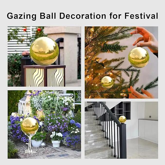 Nerien Gazing Ball, 3.9" Stainless Steel Garden Mirror Globe, Polished Ornament Sphere, Hollow Floating Reflective Hemisphere, Home Outdoor Pond Housewarming Swimming Pool Decoration, Gold, 2pcs by GreenHaven Gardens
