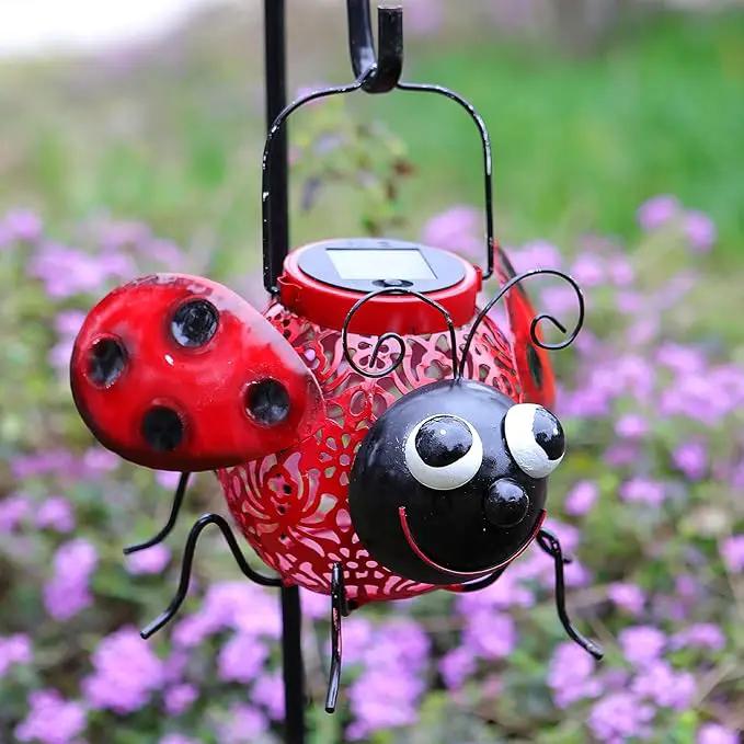 Teaeeno Ladybug Solar Light Lantern Garden Decor,Metal Animal Decorative Ladybug Sculpture,Garden Yard Lawn Backyard Ornament Decor,Home, Lawn, Patio,Metal Animal Ornament, Women/Gardening Gifts by GreenHaven Gardens