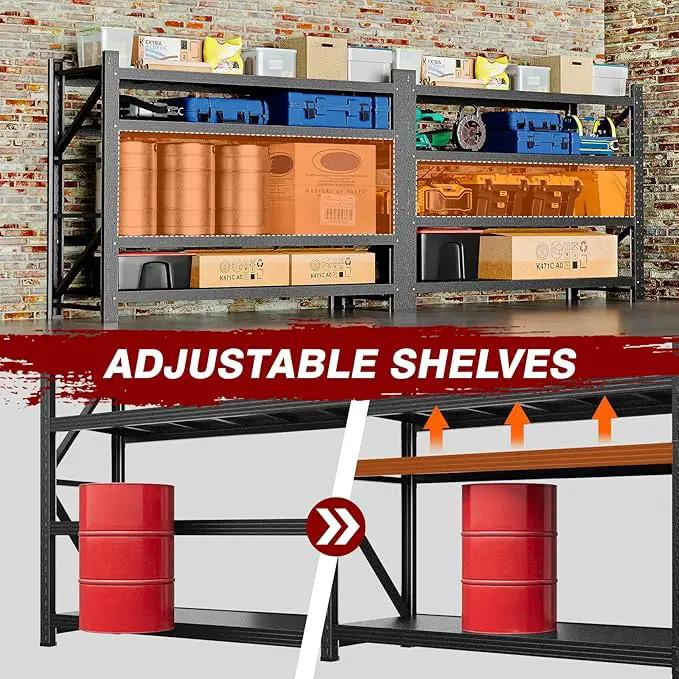 7000LBS Metal Steel Storage Shelves - 78.7" W Black 4 Tier Heavy Duty Rack Commercial Industrial Shelving with Adjustable Shelf for Basement Garage Warehouse - 78.7" W x 24" D x 78.7" H by GreenHaven Gardens