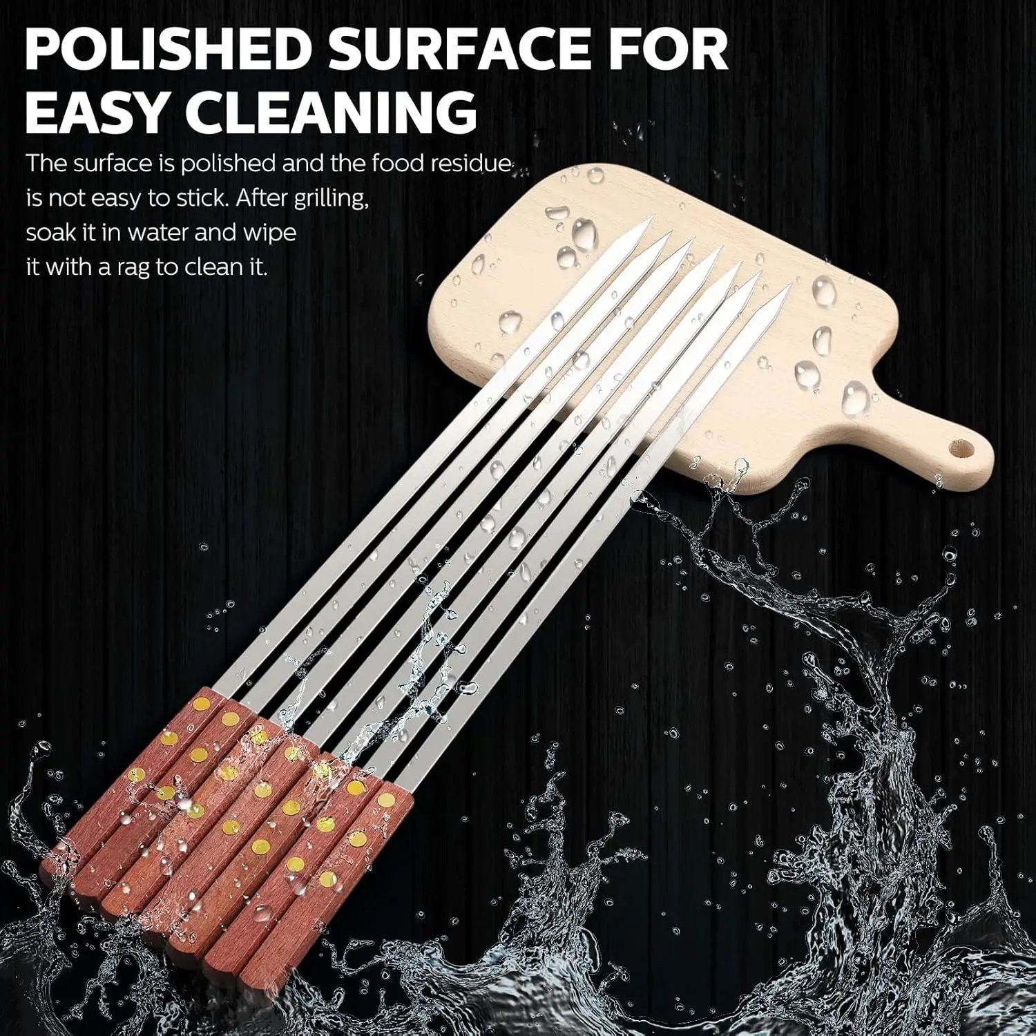 Cunhill 12 Pcs 19.7 Inch Kabob Skewers for Grilling 0.4 Inch Wide Flat Blade Thin Stainless Steel Kabob Sticks Long Barbecue Reusable Metal BBQ Skewers with Wood Handles for Tailgate Party Outdoor by GreenHaven Gardens