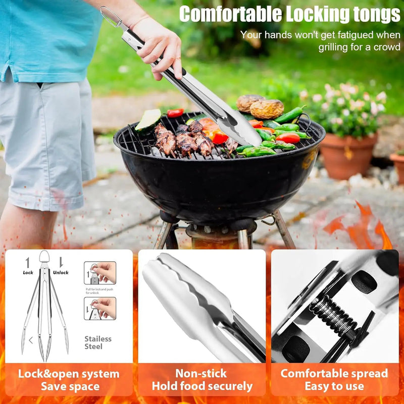 31pcs BBQ Grill Accessories Set for Men Dad, Heavy Duty Grilling Tools Gifts for Fathers Day, Stainless Steel BBQ Utensils Kit with Mats, Grill Brush in Carrying Bag Black by GreenHaven Gardens