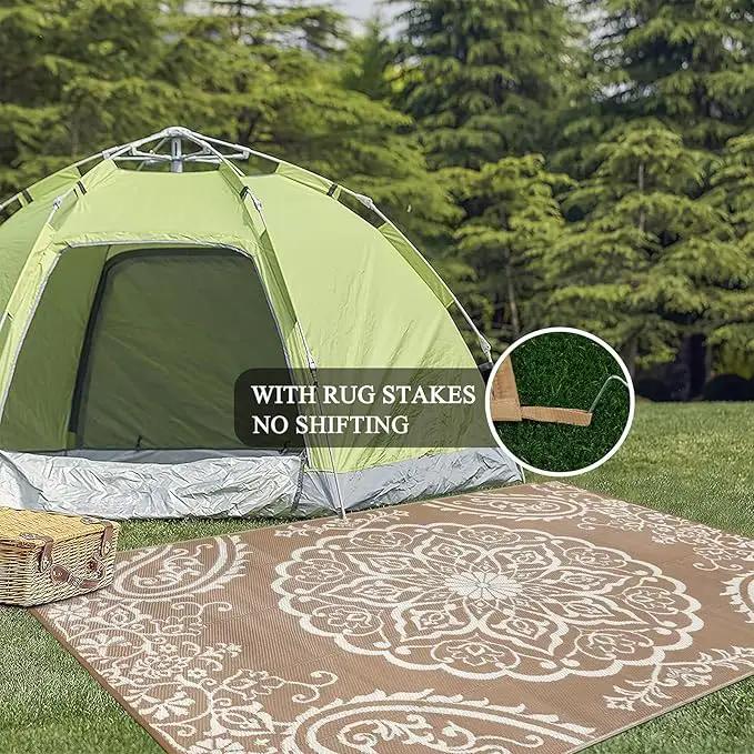 Pauwer Waterproof Outdoor Rug 5x8, Reversible Plastic Straw Patio Camping Rug, Indoor Outdoor RV Mat Carpet for Deck, Camper, Porch, Balcony, Backyard, Picnic, Boho Brown by GreenHaven Gardens