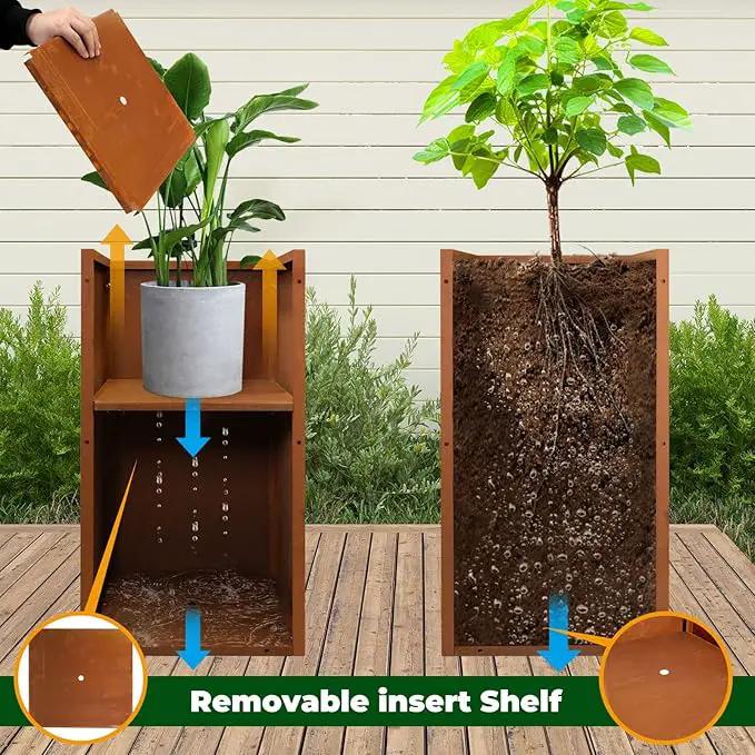 Corten Steel Metallic Heavy Planter for Outdoor Plants 14"x14"x30" Metal Planter Spliced Flower Pot with Partitions for Outside,Indoor,Garden (Corten, 14 * 14 * 30) by GreenHaven Gardens