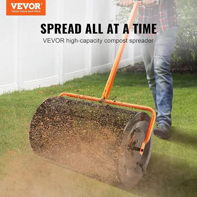 VEVOR Compost Spreader, 24.4-25.6" Height Adjustable Handle, 24" Wide, Lawn and Garden Peat Moss Roller with Side Latches, Powder Coated Steel Mesh Basket for Spreading Manure, Topsoil, Black by GreenHaven Gardens