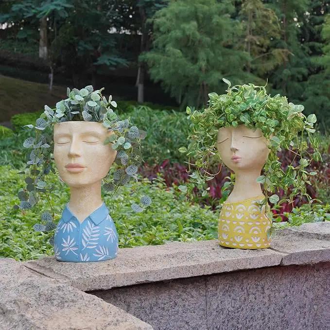 DiliComing Face Planter Pot Head Planter - Unique Planters Resin Male Bust Outdoor Planter Blue Head Planters for Indoor Plants Flower Pot Planter with Face Cute Plant Pots 5 x 6 x 10.5 Inch by GreenHaven Gardens