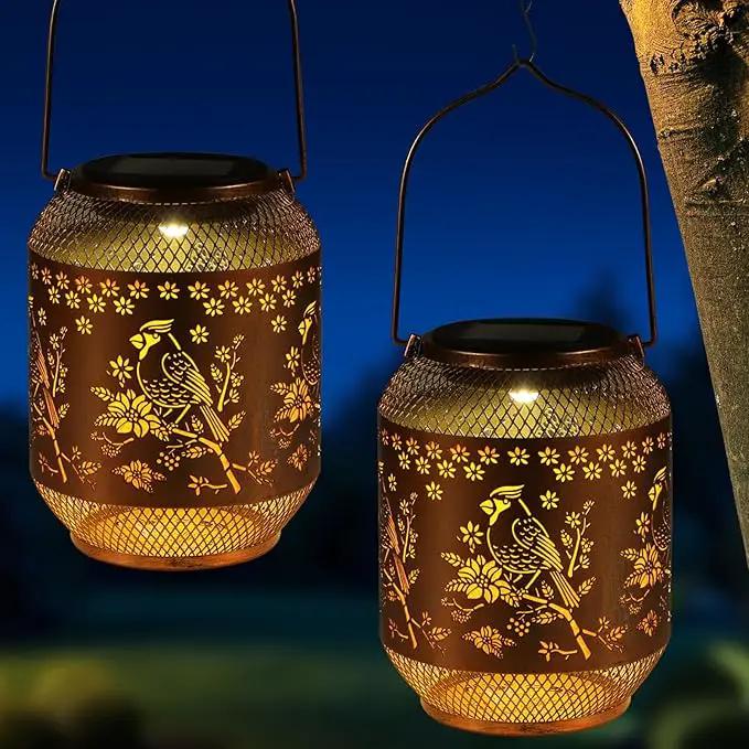 Solar Lanterns Outdoor Waterproof Christmas Birthdays Gifts for Women Mom Grandma Butterfly Garden Decor Metal Hanging Solar LED Lights for Patio(Red Bird-2P) by GreenHaven Gardens