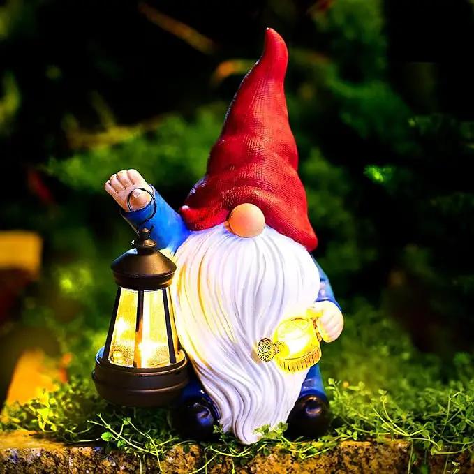 Solar Garden Gnome Christmas Gnome Outdoor Statues Garden Decor Resin Birthday Gifts for Women Mom Art for Yard Porch Patio Lawn Yard with Watering Can Lights Lantern by GreenHaven Gardens