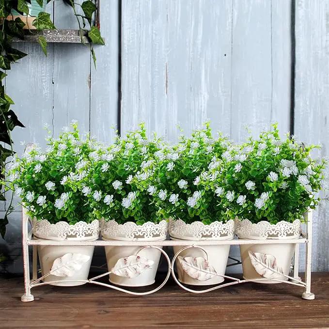 Artificial Plants Flowers Grass Shrubs 8 Pack No Fade Faux Plastic Flowers Outdoor for Vases Farmhouse Garden Porch Patio Office Indoor Wedding Decoration Greenery Fake Plants (2#White) by GreenHaven Gardens
