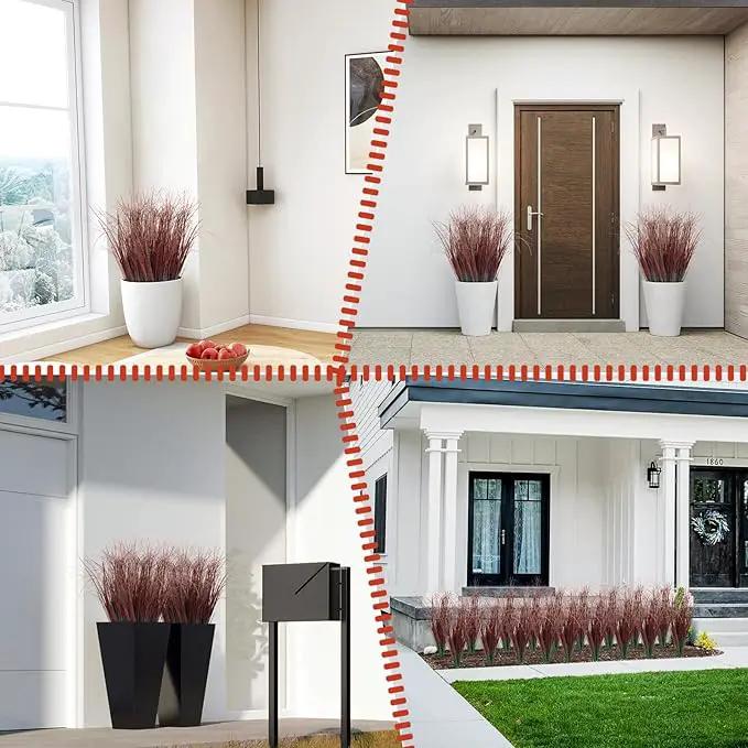 12Pcs Artificial Grass Plants, Faux Shrubs Wheat Grass, Artificial Tall Grasses Fake Plants for Outdoor Decor,Artificial Greenery Stems Weed for Room Indoor Home Decor（Red） by GreenHaven Gardens
