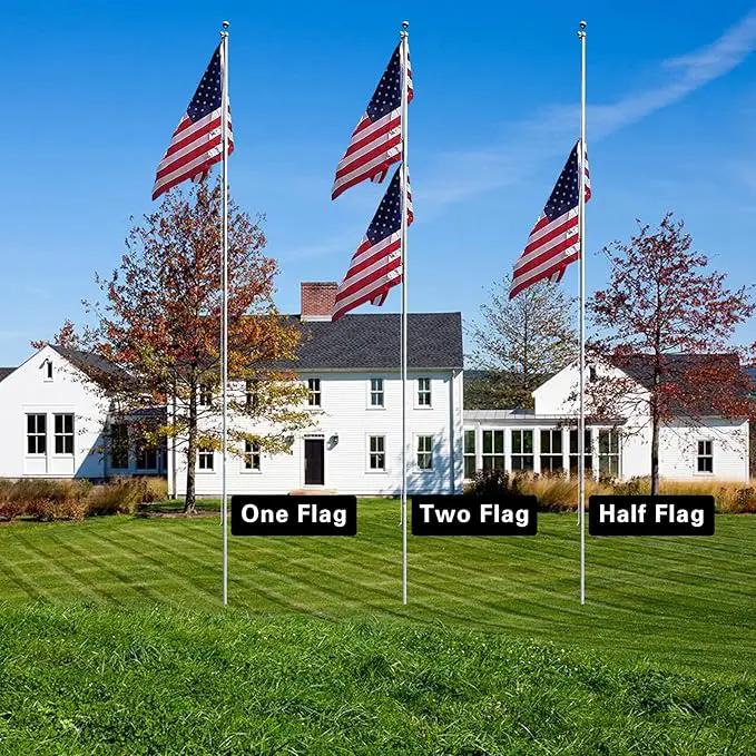 NELXINJO 20FT Sectional Flag Pole Kit, Heavy Duty Aluminum Outdoor In-Ground Flagpole, Gold Ball Top, 3x5 USA Flag for Residential commercial Outdoor Garden(20FT, Silver) by GreenHaven Gardens