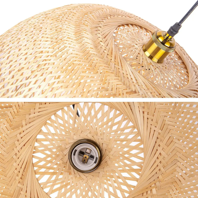 Arturesthome Round Bamboo Pendant Lights, Wicker Chandelier Hand-Woven Boho Basket Lampshade Hanging Ceiling Light for Kitchen Island Living Room by GreenHaven Gardens
