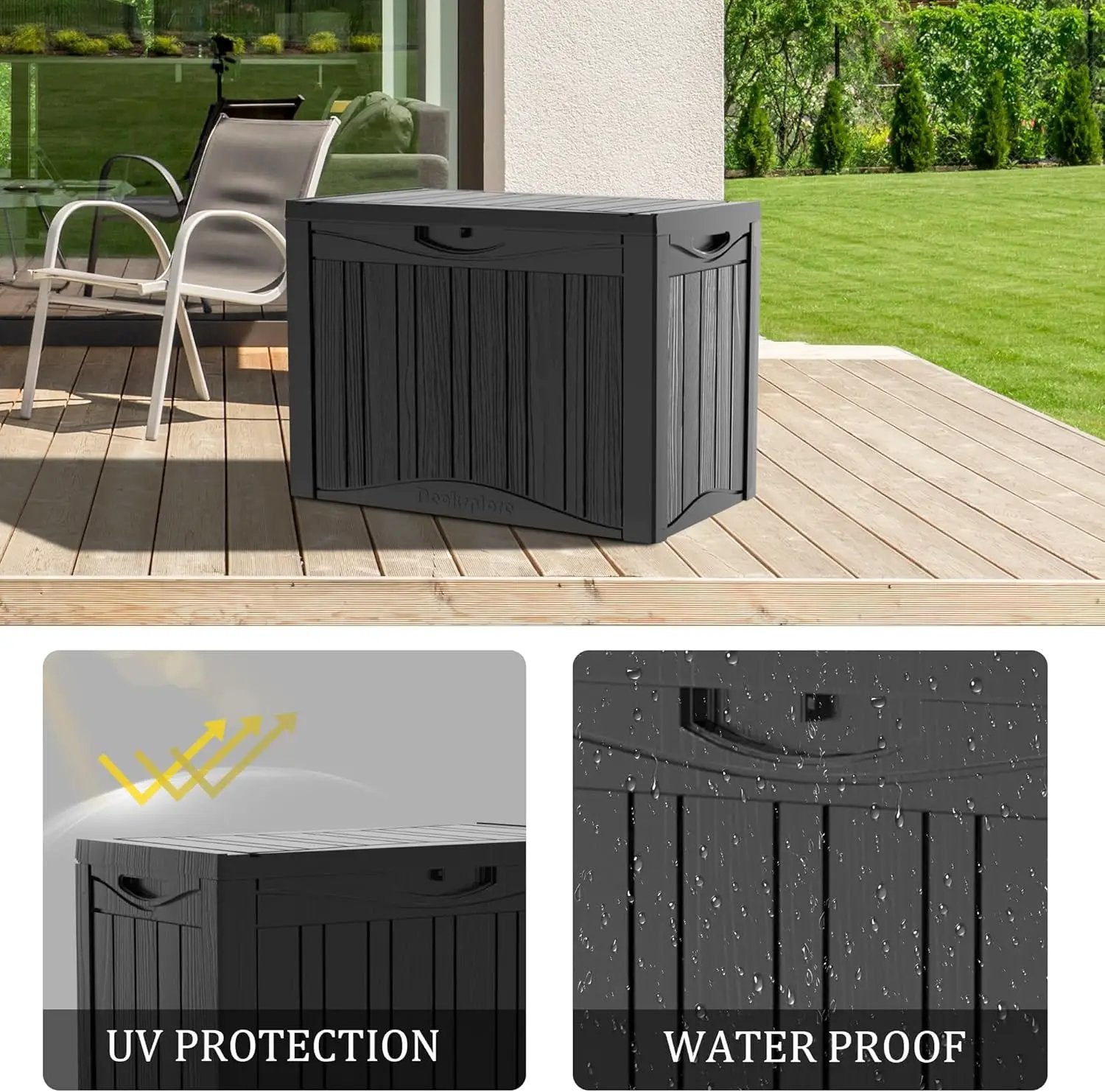 50 Gallon Waterproof Large Resin Deck Box Indoor/Outdoor Lockable Storage Container and Seating for Garden, Pool, and Patio (50 Gallon,Black) by GreenHaven Gardens