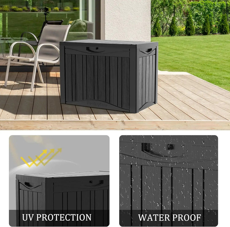 50 Gallon Waterproof Large Resin Deck Box Indoor/Outdoor Lockable Storage Container and Seating for Garden, Pool, and Patio (50 Gallon,Black) by GreenHaven Gardens