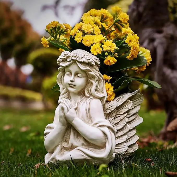 Praying Angel Bust Garden Statue Planters, Angel Wing Planters Pots Mini Vase for Patio, Lawn, Yard Art, Cemetery Grave Decoration, Resin Classical Antique, 8.26" H by GreenHaven Gardens