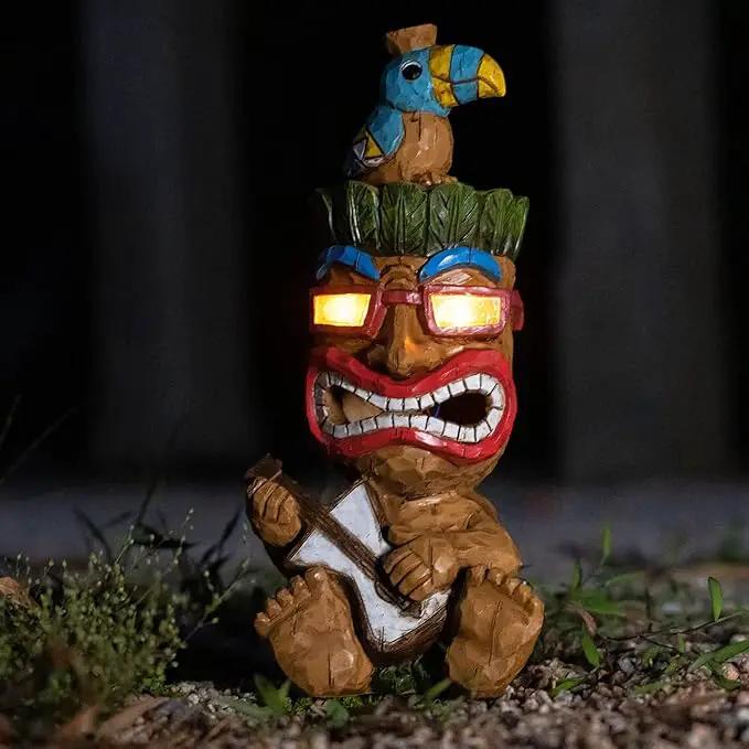 Solar Tiki Statue Decor-Outdoor Statues-Funny Guitar - Tiki Bird Tiki Bar Decorations 11.69 inch Tall for Outdoor Patio, Balcony, Yard, Backyard,Lawn,Tiki Gifts by GreenHaven Gardens
