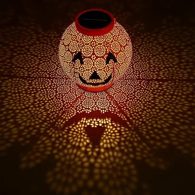 Halloween Decoration Hanging Solar Lantern Outdoor - Solar Powered Pumpkin Led Jack-O Lights, Waterproof Halloween Decor Metal Round Lantern for Yard, Patio, Pathway, Porch, Lawn, Garden, Outside by GreenHaven Gardens