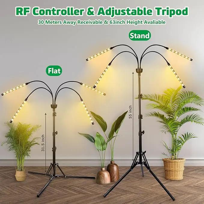 LED Grow Lights for Indoor Plants Full Spectrum with 15-63 inches Adjustable Tripod Stand, Red Blue White Floor Grow Lamp with 4/8/12H Timer with Remote Control