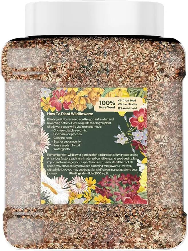 Wildflower Seed Shaker – Annual Mix by GevaGrow | 17 Variety Flower Seeds for Planting in Pots & Outdoor Gardens, Bulk 300,000+ Seeds - 1 Pound Tub by GreenHaven Gardens