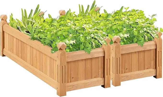 Yaheetech 43.5″ L × 16″ W × 14″ H Wooden Raised Garden Bed, Horticulture Rectangular Garden Planter Outdoor, Raised Planter Box for Patio/Yard/Greenhouse Vegetable/Flower/Herbs, Light Brown,2pcs by GreenHaven Gardens