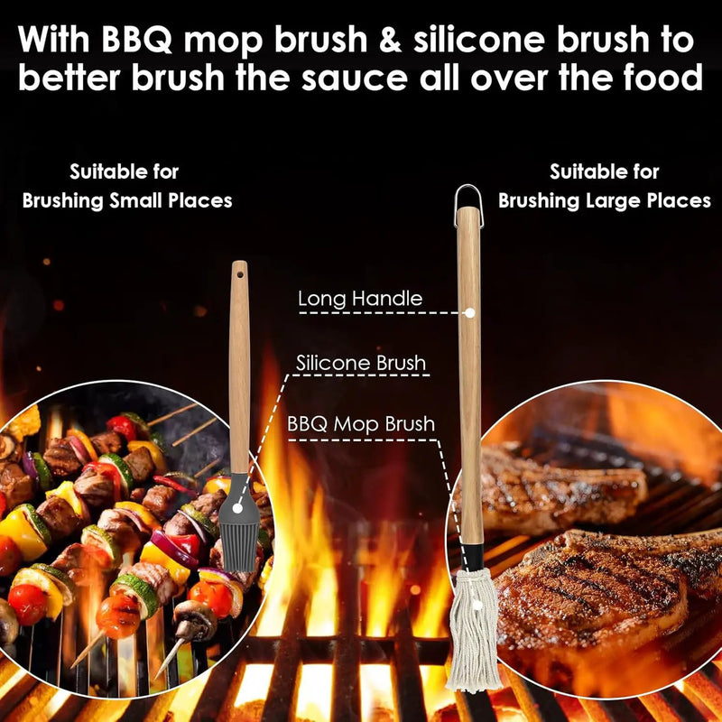 BBQ Mop Brush and Cast Iron Sauce Pot Set, 8Pcs Barbecue Accessories Include Basting Melting Pot, 2 Size Wooden Handle Sauce Mops with 4Pcs Replacements and Oil Brush for Meat Smoker, Grill, Stove by GreenHaven Gardens