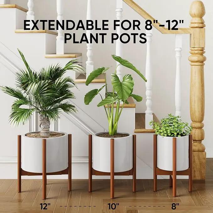 MUDEELA 2 Pack Adjustable Plant Stand Indoor, Bamboo Plant Stand 8 to 12 Inches, Single Floor Plant Stand for Indoor Plants, Bamboo Dark Brown Planter Stand for Indoor Plants, Pot Plant Not Included by GreenHaven Gardens