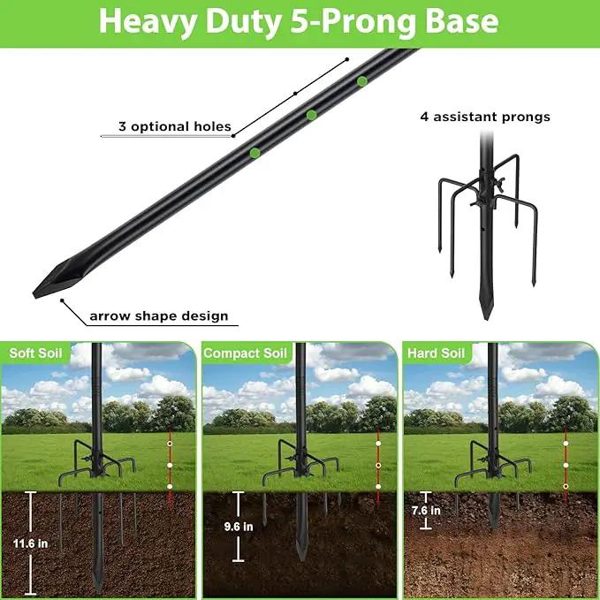 Shepherds Hooks, 62" Bird Feeder Pole for Outdoor, 4/5” Thick Hummingbird Feeders Stand Heavy Duty, Hanging Plant Hanger Stake with 5-Prong Base, Metal Shepard Stick by GreenHaven Gardens