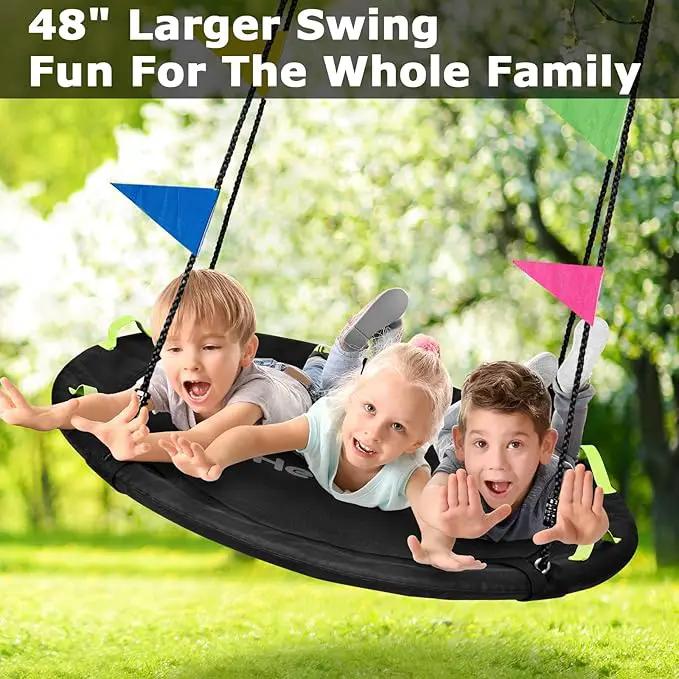48 inch Tree Swing, Larger Saucer Flying Swing for Whole Family, 900lbs Weight Capacity, with Adjustable Hanging Straps, for Outdoor Backyard, Gifts for Kids, Black by GreenHaven Gardens