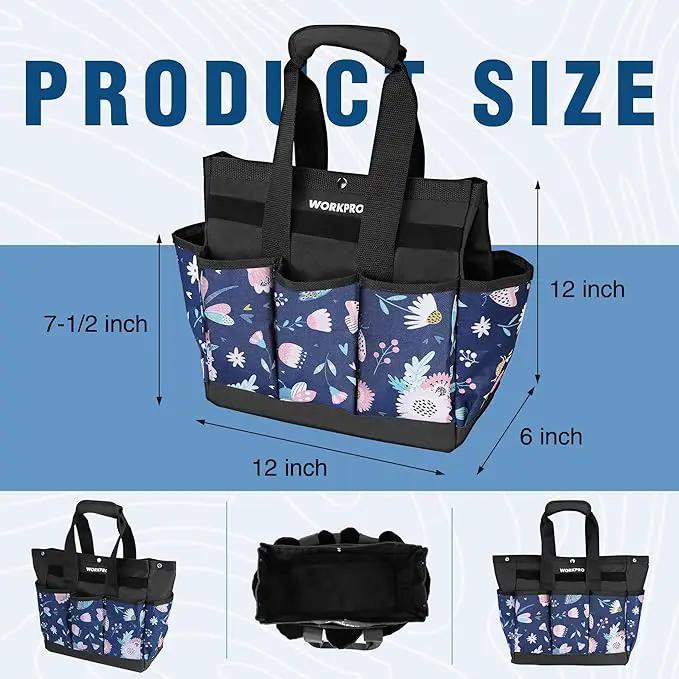 WORKPRO Garden Tool Bag, 9-Pocket Heavy Duty Oxford Tote Bag, Gardening Tool Kit Holder, 12" x 12" x 6" (Blue Insects) by GreenHaven Gardens