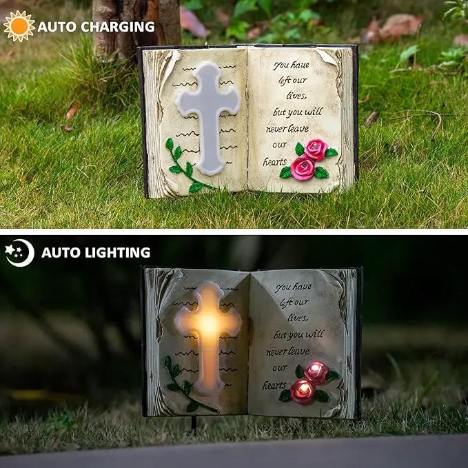 Outdoor Solar Bible Cross Garden Stakes Lights, Waterproof Memorial Grave Decorations Gifts for Cemetery Outdoors Lawn Yard Home Patio Decor by GreenHaven Gardens