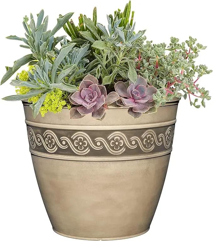 Classic Home and Garden Corinthian Resin Flower Pot Planter, Concrete Grey, 10" by GreenHaven Gardens