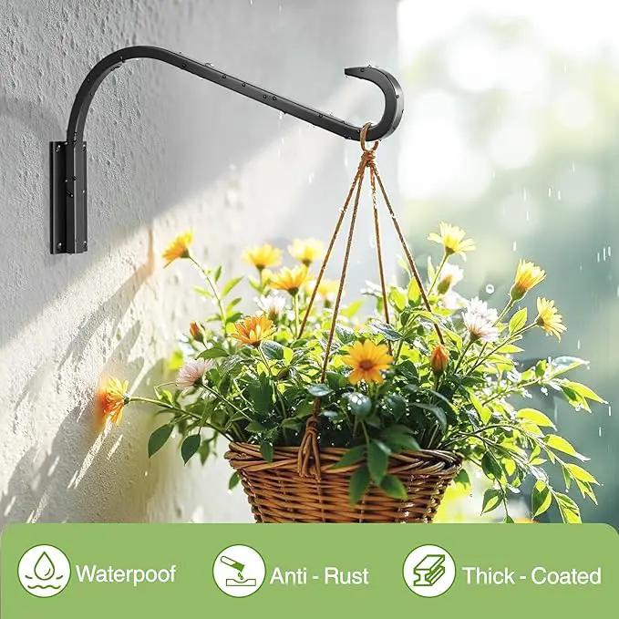 16 Inch 1 Pack Plant Hanger for Indoor/Outdoor Wall Mount - Heavy Duty Hanging Plant Holder & Bird Feeder Hook, Decorative Black Metal Wall Hangers for Plants, Flower Baskets by GreenHaven Gardens