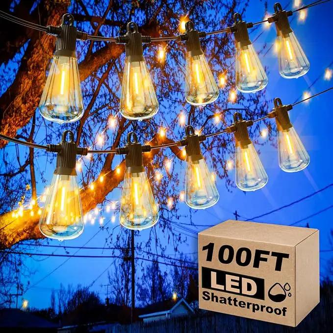 100FT Outdoor String Lights, LED Patio Lights with 50+3 ST38 Vintage Edison Shatterproof Bulbs, IP65 Weatherproof Outside Hanging Lights for Backyard Bistro Cafe Garden(50FTx2) by GreenHaven Gardens
