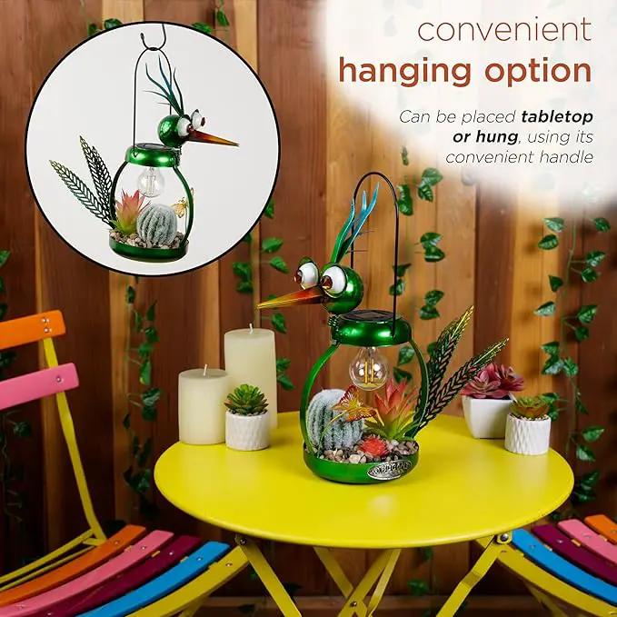 Alpine Corporation LYT292SLR-HH Solar-Powered Metal Heron w/Garden Enclosed LED Light Decor, Solar Patio Decor, 16''H, Green by GreenHaven Gardens